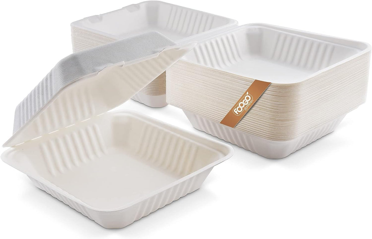 FOOGO Green 50pcs Clamshell Takeaway Boxes, 9x6 inch, 30oz / 900ml