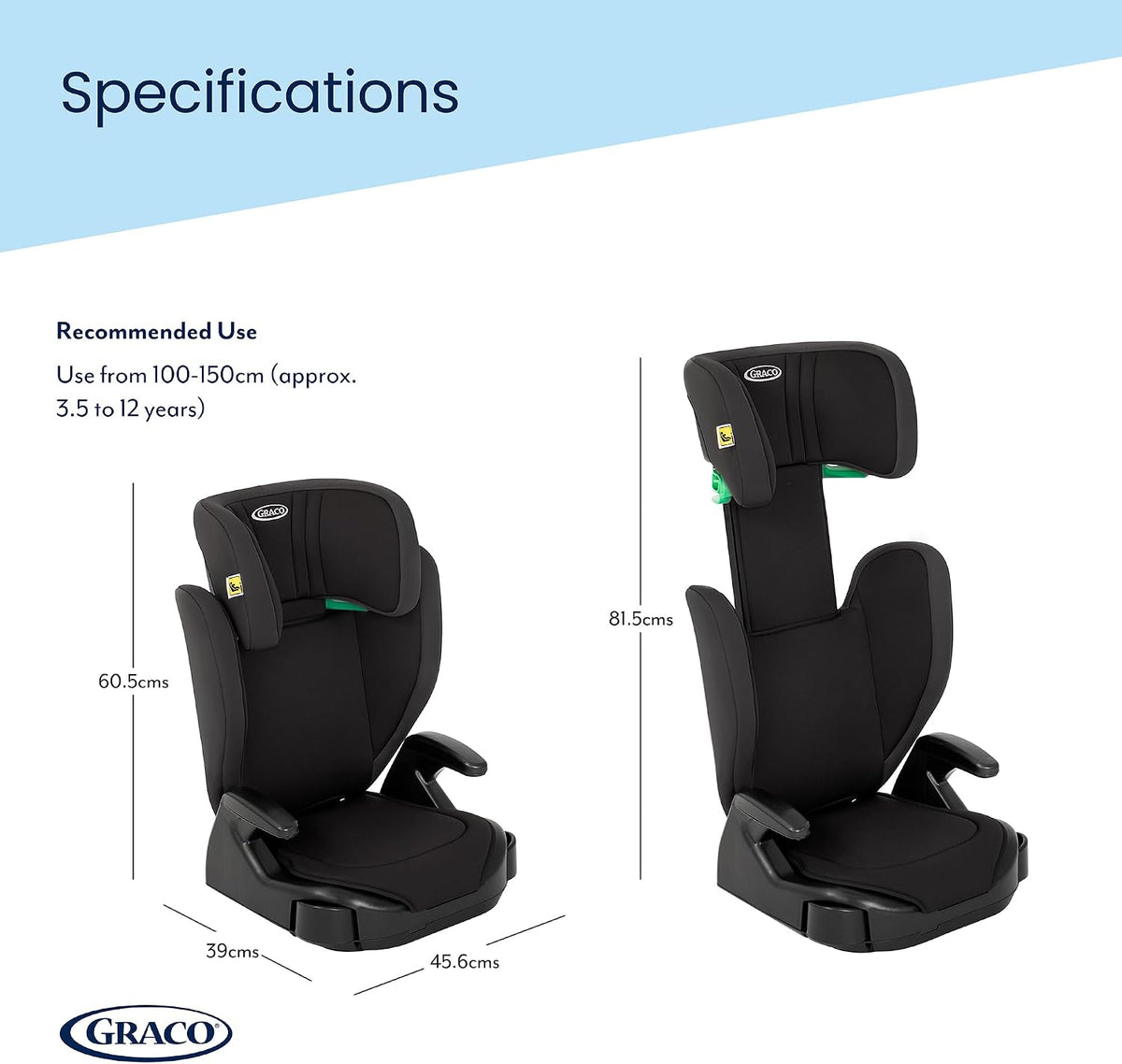Graco Junior Maxi i-Size R129 Highback Booster car seat with cupholders, Suitable from 100-150cm (approx. 3.5 to 12 years), Midnight fashion