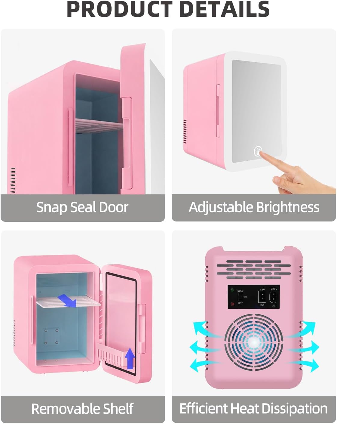 6L Skincare & Makeup Mini Fridge, Cooler & Warmer with LED Mirror