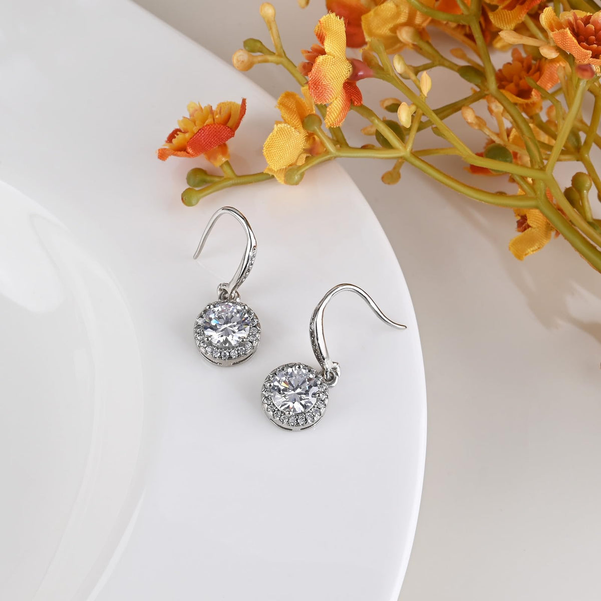 Birthstone Drop Earrings for Women, Silver Plated Dangle Earrings