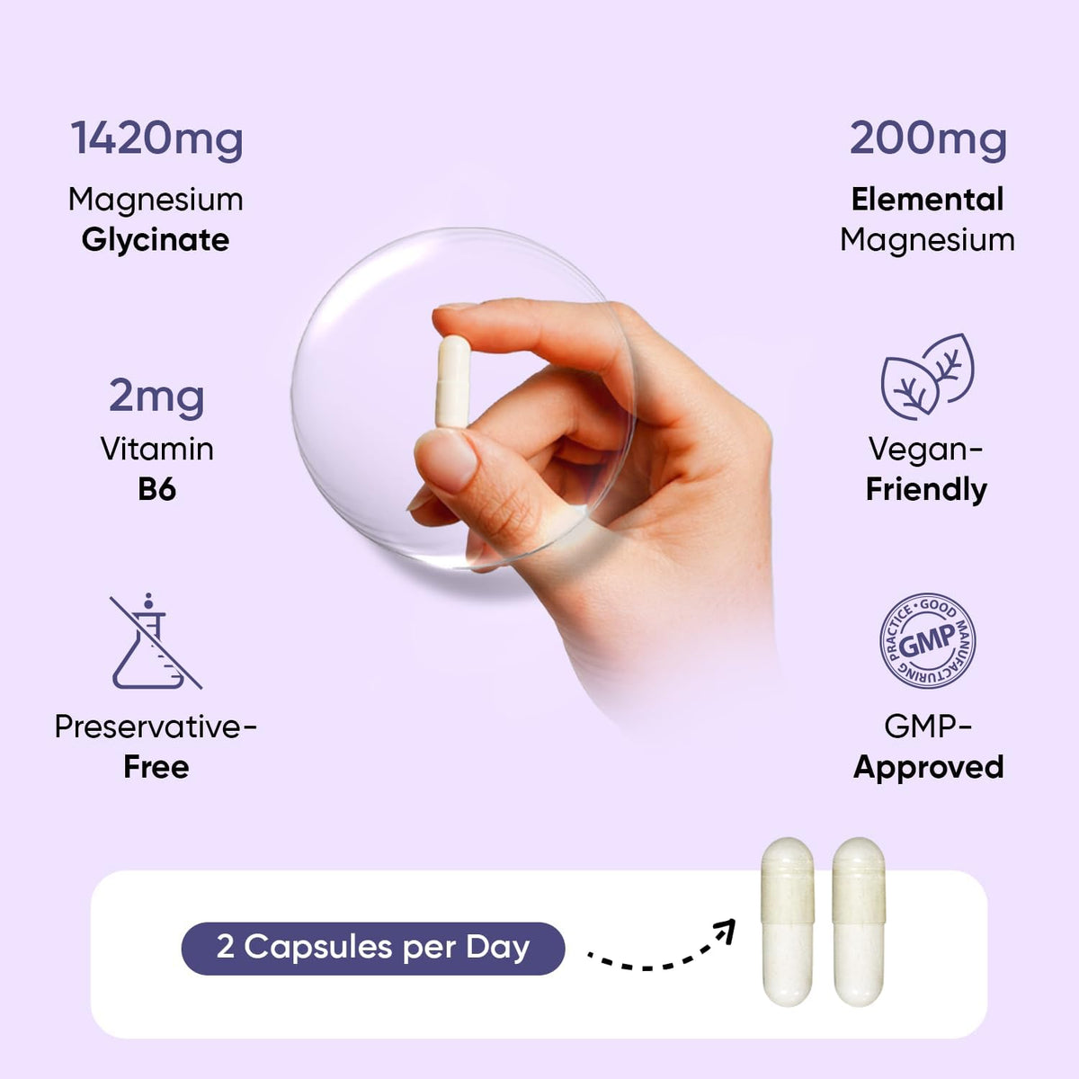 Magnesium Glycinate 1422mg - with Vitamin B6-180 Vegan Capsules