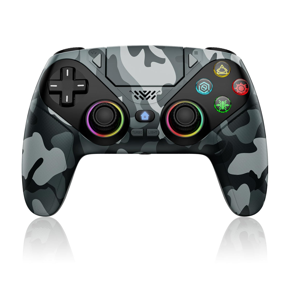Dinosoo RGB Wireless Controller for PS5/Pro/Slim & PCs, Bluetooth Gamepad with Back Buttons, Touchpad, Macro, Turbo, Dual Vibration, 6-Axis Sensor, Speaker, 3.5mm Audio Jack,White