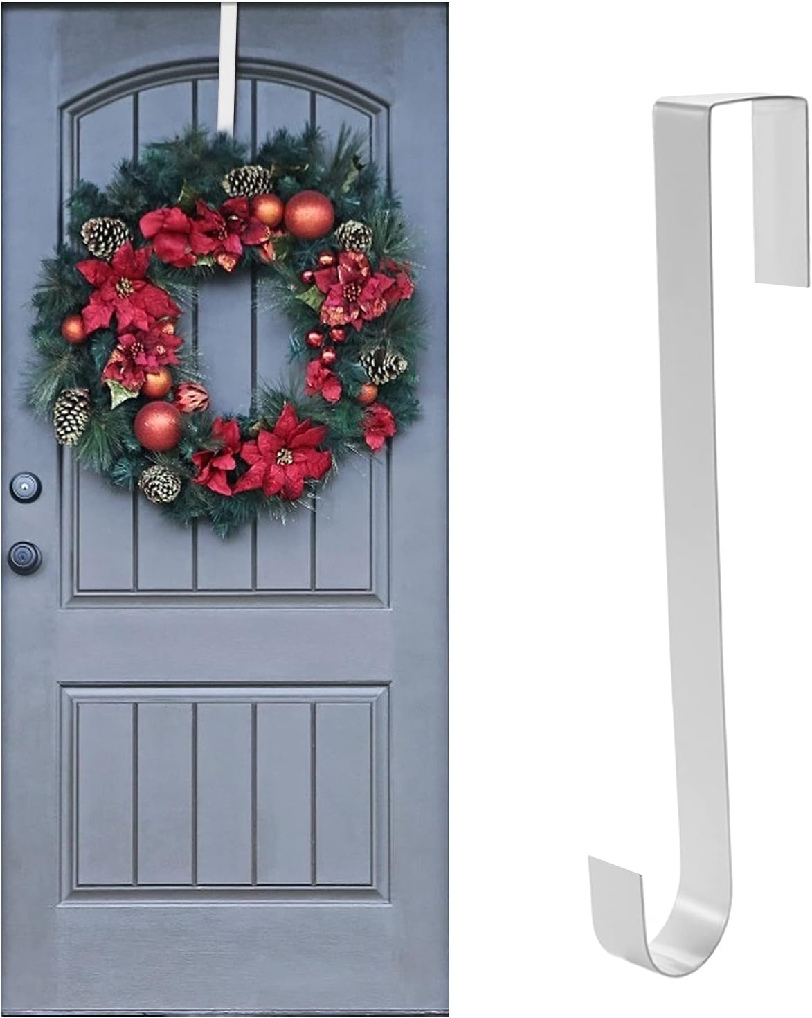 Jsdoin Christmas Wreath Door Hanger, 12.5 Inches Metal Front Door Wreath Hook for Christmas Home Office Wall Wedding Wreaths or Decorations (White, 1 Pack)
