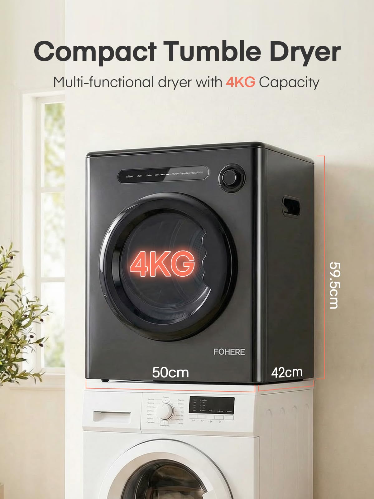 4KG Vented Tumble Dryer, 1200W Compact Smart Dryer, 6 Drying Modes, Double Temperature Control Protection, with Child Lock and Timer, with Child Lock, Crease Guard, for Apt, Home, Dorm, RVs, White