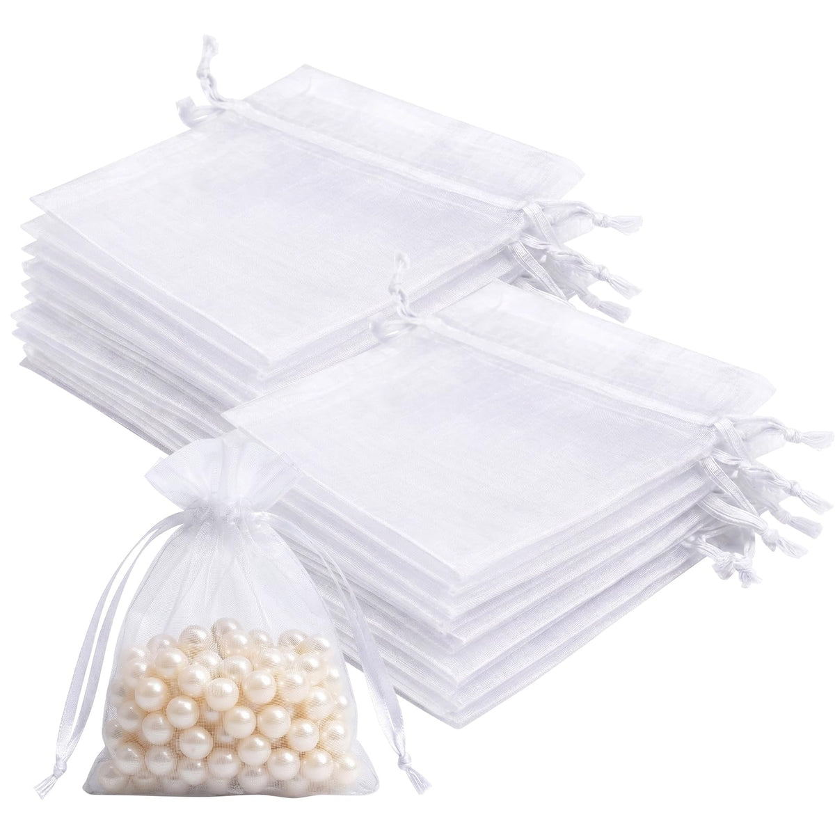 Lafefe 20Pcs Organza Gift Pouches, 7x9CM Clear Mesh Drawstring Pouches, Organza Gift Bags for Wedding Favours, Party, Festival, Candy and Game Favour Bags - Pink