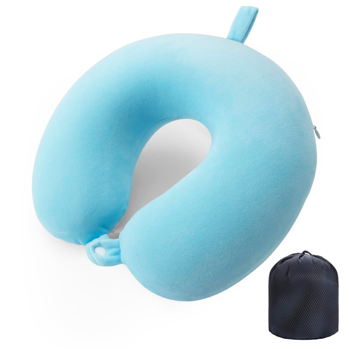 WENGX Travel Neck Pillow With Storage Bag Memory Foam Head Support Flight Pillows Cushion for Airplane Train Car Office Travel Essential for a Long Hauls Sleeping Rest(Pale Pink)