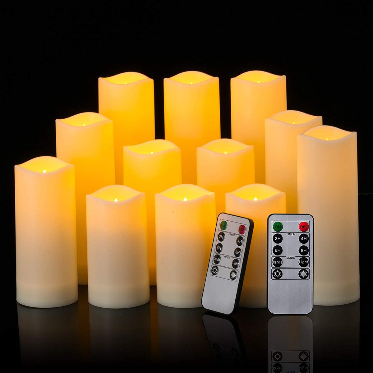 LIVEN Flickering Flameless Candles Battery Operated with Remote,Led Pillar Candles with Realistic Moving Wick Candles for Halloween,Christmas,Home Decor Pack of 12 (D2.2 xH 5" 6" 7")(White)