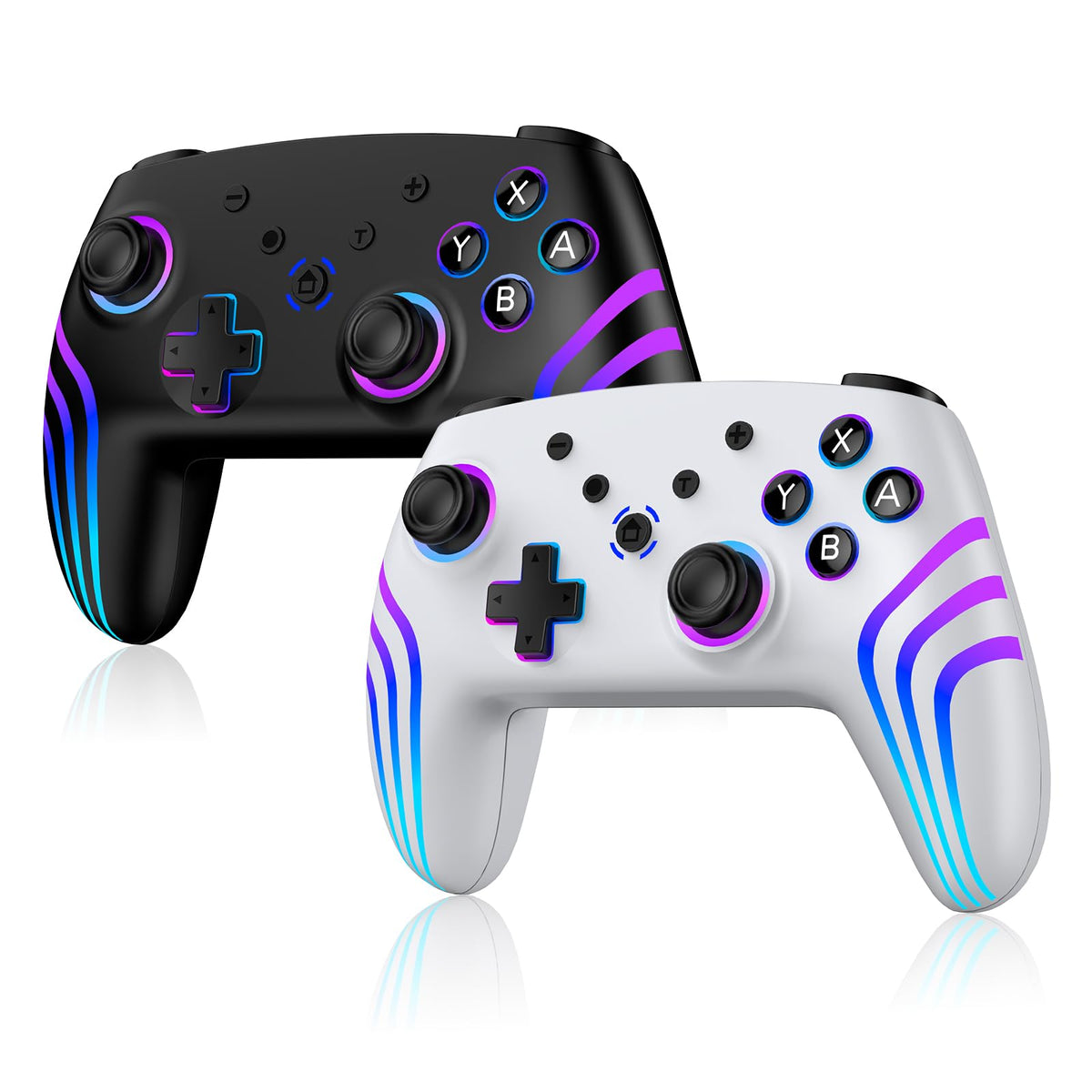 Riscvma 2pcs Controller for Switch/Switch 2/Lite/OLED/PC, Wireless Controller for Switch with 7 Color Changing RGB Lighting/Dual Vibration/6 Axis Gyroscope/Turbo, Ergonomic Precise Joystick