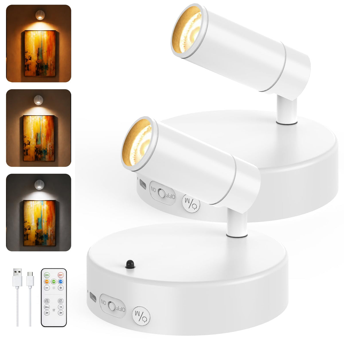 GOODEA Battery Operated Spot Light Indoor with Remote, Up to 30 Days, 3 CCT