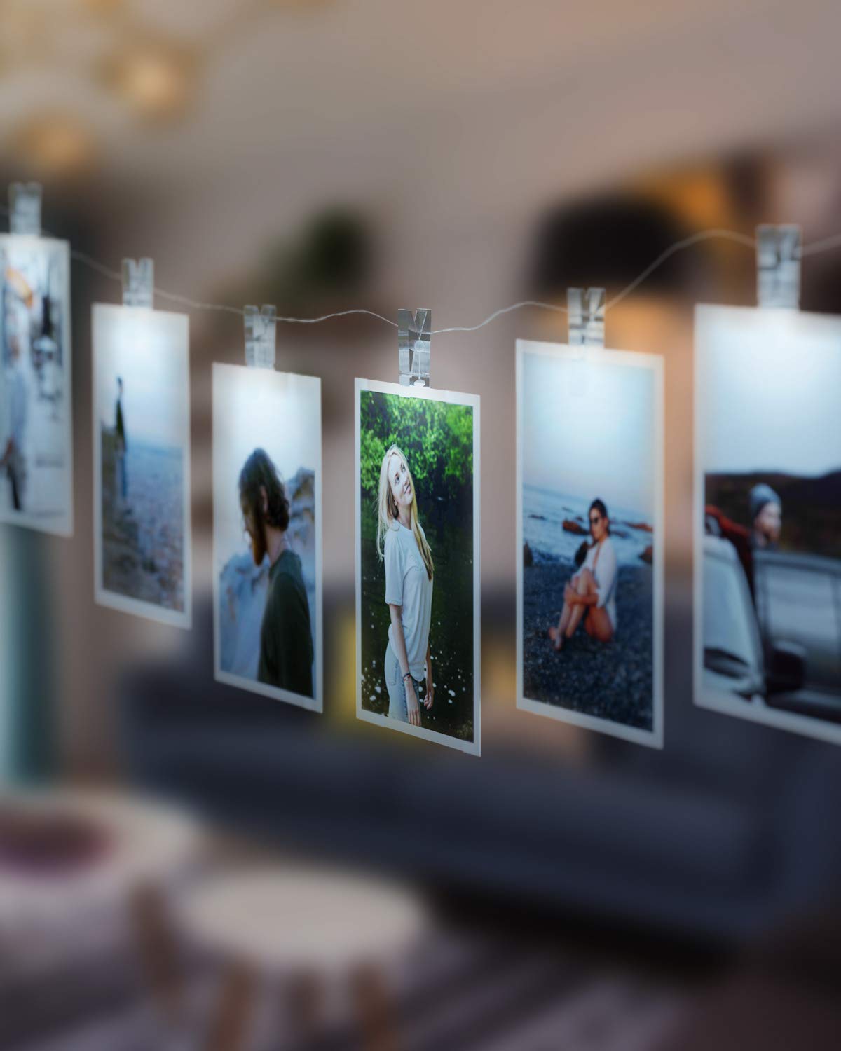 Kolpop 50LED Photo Clip String Lights, 5M Photo Peg Fairy Lights Indoor with 30 Clips Battery Powered Cooper Wire Hanging String Photo Display for Bedroom Birthday Wedding Party Christmas Decorations
