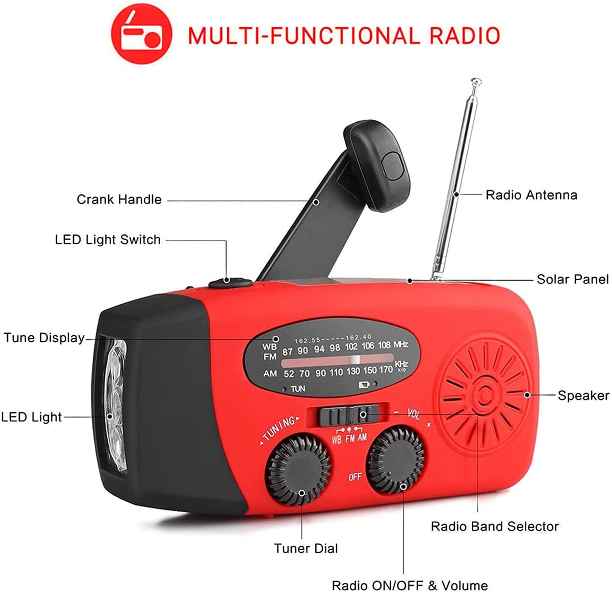 SOLARBABY Wind Up Solar Radio, Emergency Hand Crank Self Powered AM/FM Survival Solar Weather Radio with LED Flashlight,SOS Alarm,2000mAh Emergency Power Bank for Smart Phone (M-Orange)