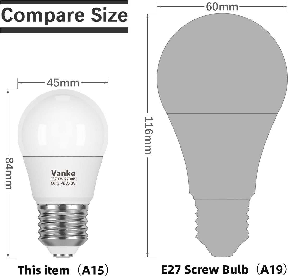 Vanke E27 Screw LED Bulb, Warm White 2700K, 6W(40W Equivalent), Pack of 3