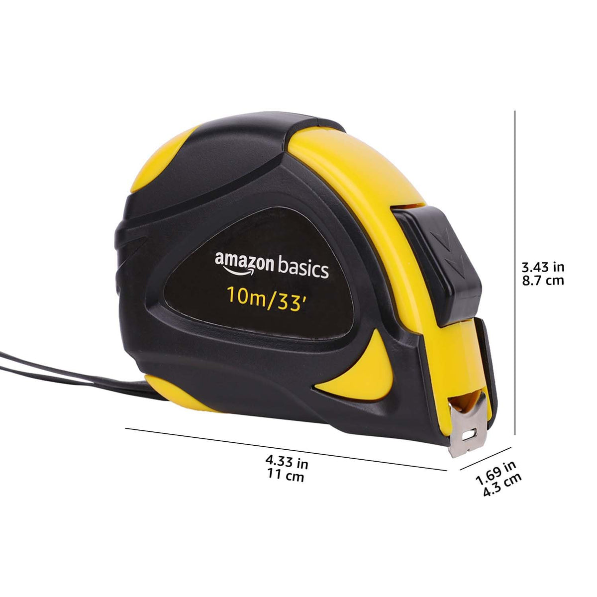 Amazon Basics Self-Locking Tape Measure, MID Accuracy, 7.6 m (2-Pack) meters Scale, Yellow