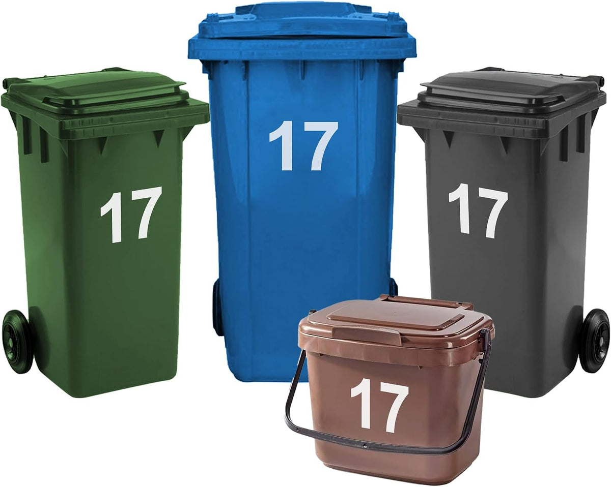 4 Pack Bin Numbers for Wheelie Bins 0-99/A-D | Large Number Stickers (17)