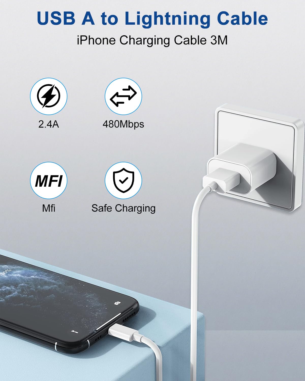 iPhone Charger Cable 2M, [Apple MFi Certified] USB to Lightning Cable 2M
