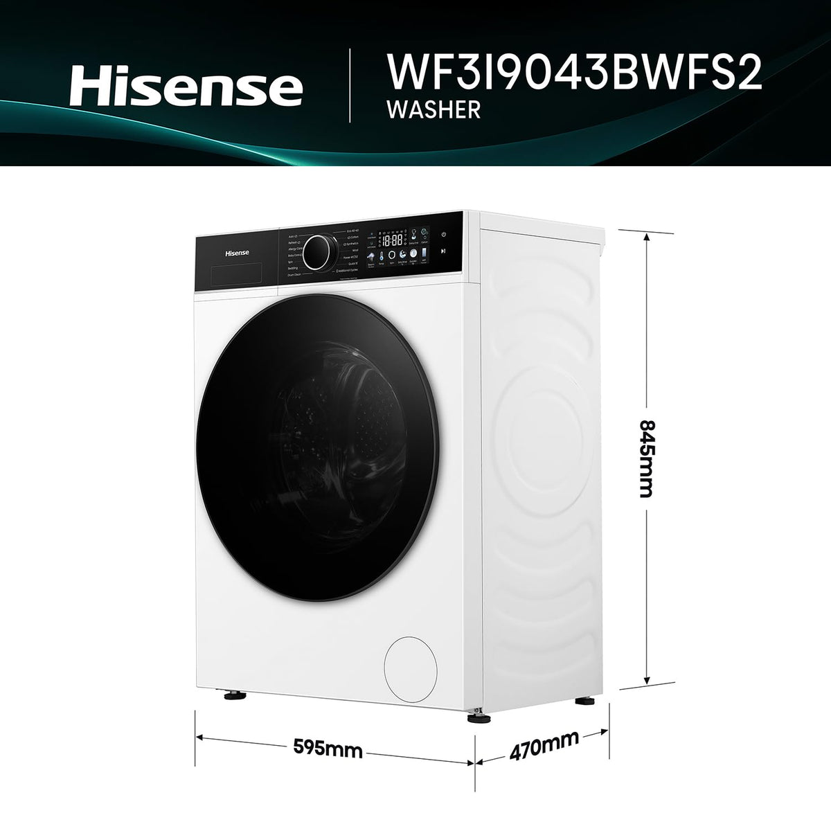 Hisense WF1G7021BW Freestanding 7 KG-Front Load Durable Inverter Washing Machine, Steam Wash-Quick Wash-15 Washing Programs-1200 RPM-White-Energy Rating B