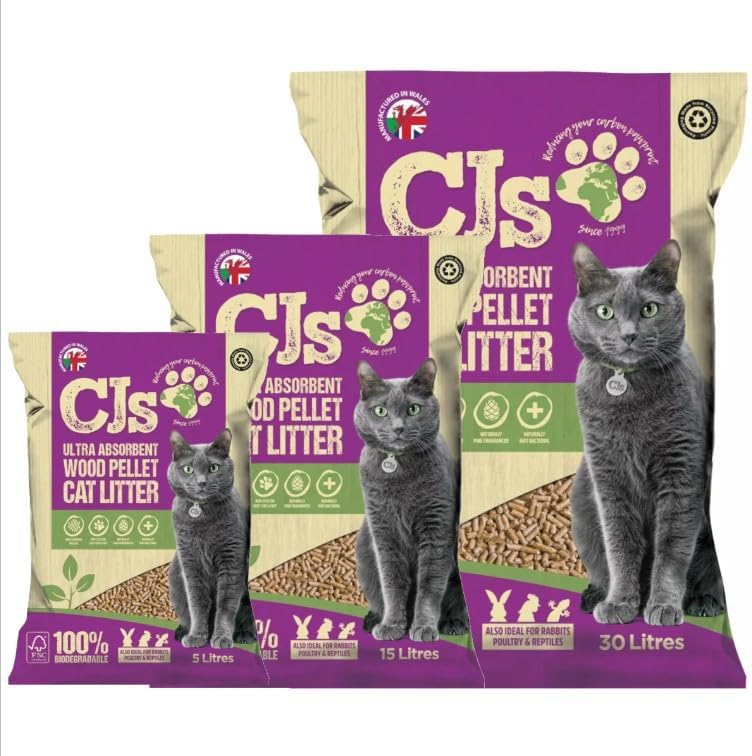 CJs Premium Cat Litter Ultra Absorbent Wood Pellets, 5 L (1-Pack)
