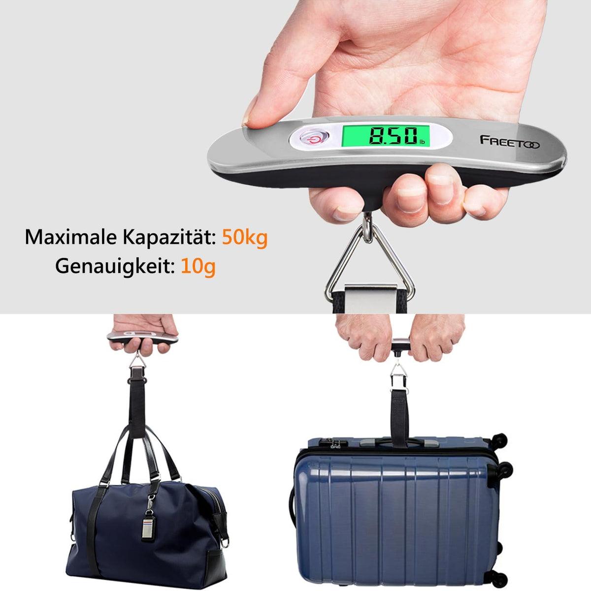 FREETOO Luggage Scale with Tare Function 110 Lb/ 50Kg Capacity, Black