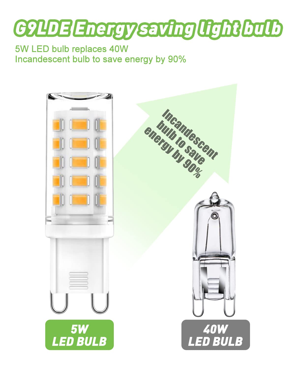 tuare G9 LED Bulbs Dimmable, 3000K G9 LED Bulbs Warm White Dimmable, 5W 560LM G9 LED, Energy Saving G9 LED Bulb Equivalent to 40W Halogen Bulb, No Flicker AC 220-240V for Chandelier, 6 Counts