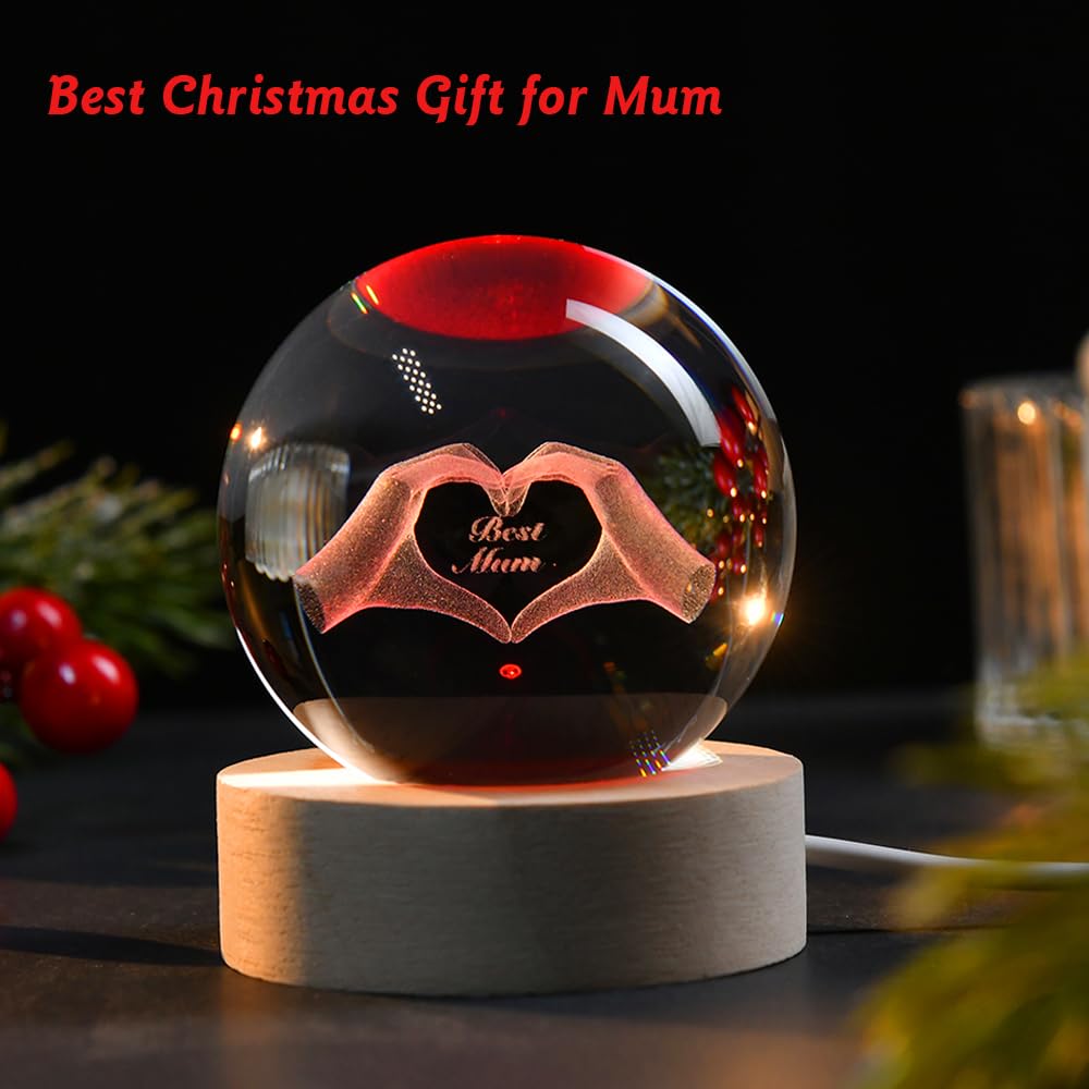 3D Fairy Crystal Ball 60mm Glass Fairy with Flower Night Light Gifts for Girl Women with Light Base