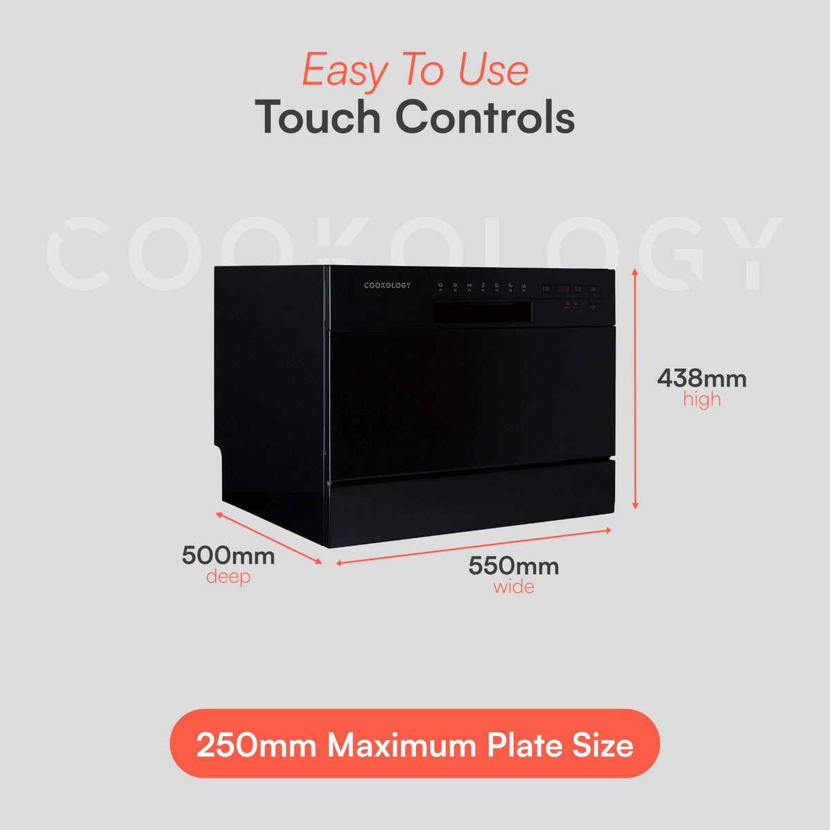 Cookology 6.5L Mini Countertop Dishwasher - 6 Place Settings - White