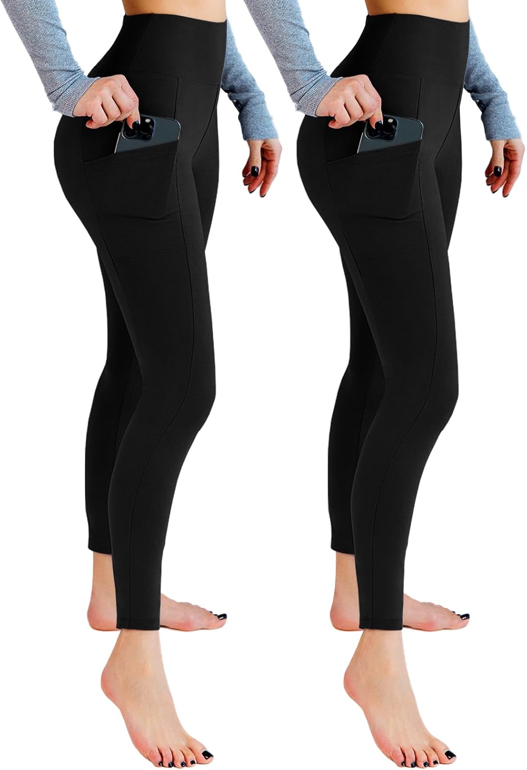 Leafigure 2-Pack High Waist Gym Leggings with Pockets for Women