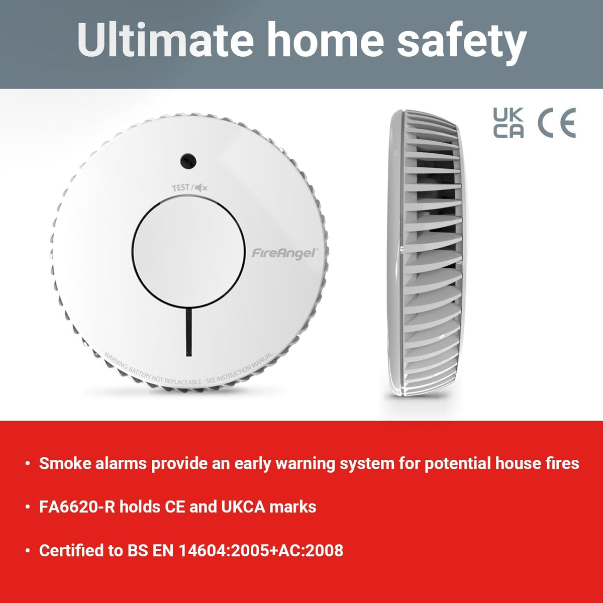 FireAngel FA6620 Optical, Battery Powered Fire/Smoke Alarms for Home