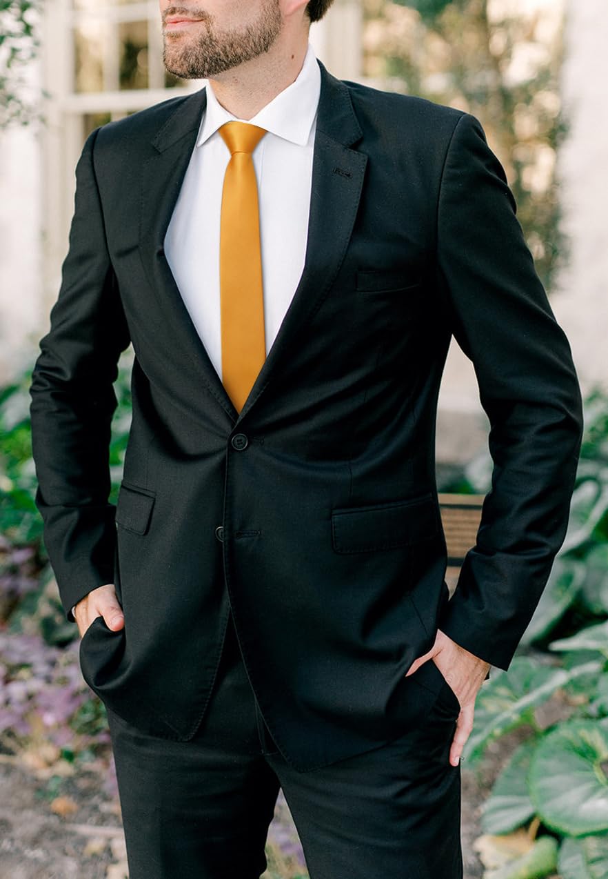 HISDERN Skinny Tie Solid Color 6cm Slim Ties for Men Wedding Classic Formal Business Necktie