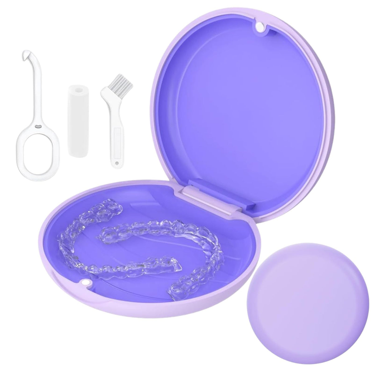 Retainer Case, Slim Aligner Cases for Invisalign, Mouthguard Case with Removal Tools& Aligners Chewies& Brush, Removable Inner Tray Silicone for Easy Cleaning (Pink)