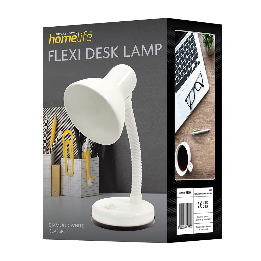 HOMELIFE 35w 'Classic' Flexi Desk Lamp with Versatile Flexible Neck - Integral On/Off Switch - Approx. 34cm Height - L958BK - Onyx Black