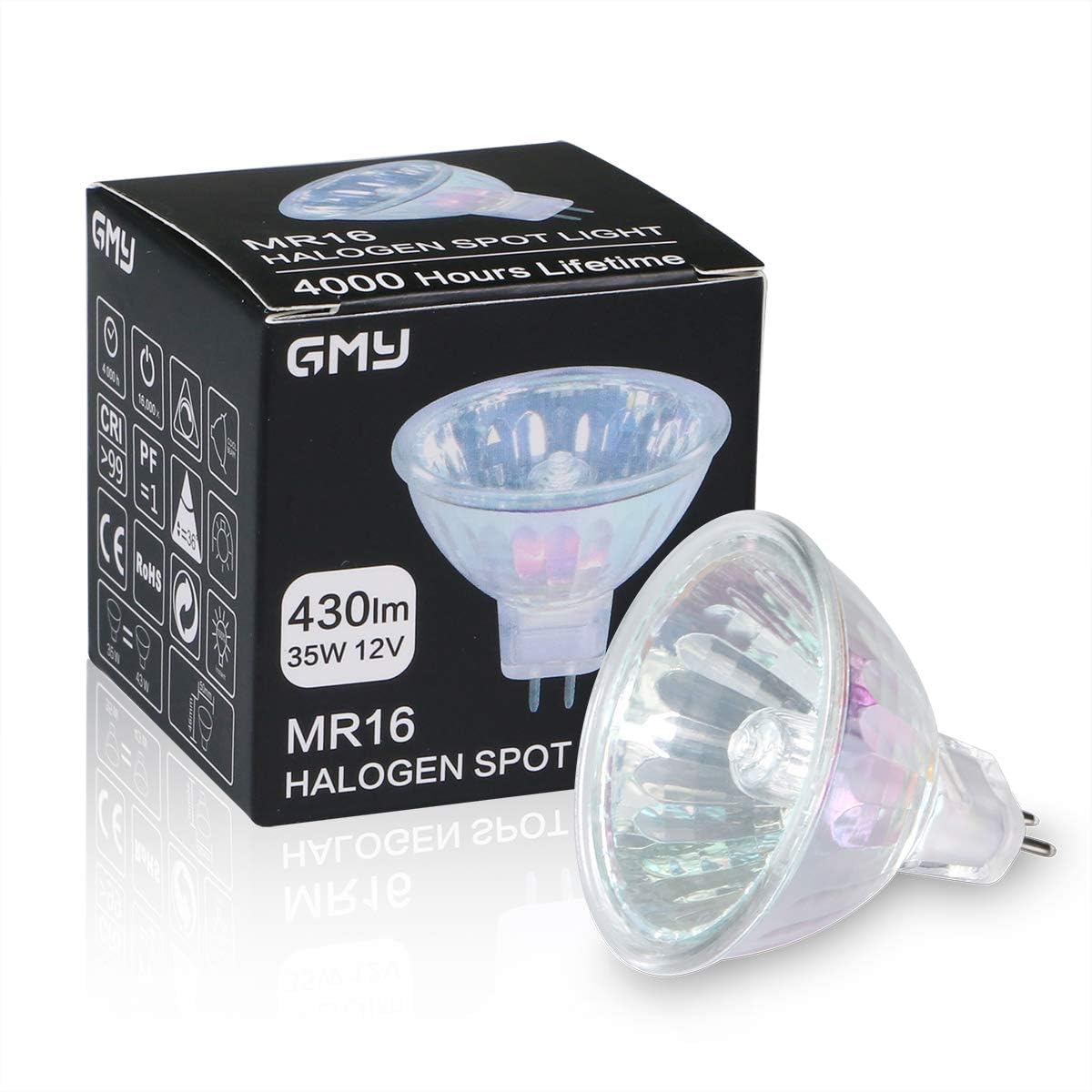 GMY 4000 Hours Lifetime MR16 Halogen Light Bulbs 50W 12V Dimmable Spotlights for Ceiling Light, 36° Beam Angle, 3000K Warm White, GU5.3 Base, Dichroic 6 Pack