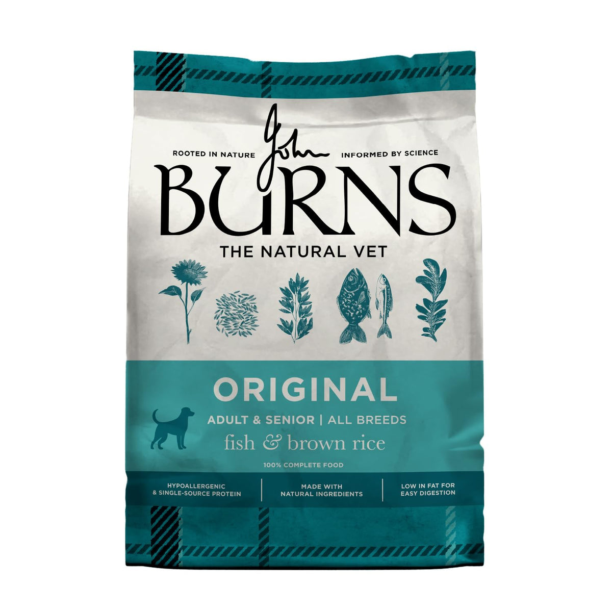 Burns Pet Nutrition Hypoallergenic Complete Dry Dog Food Adult and Senior Dog Original Chicken and Brown Rice 12 kg