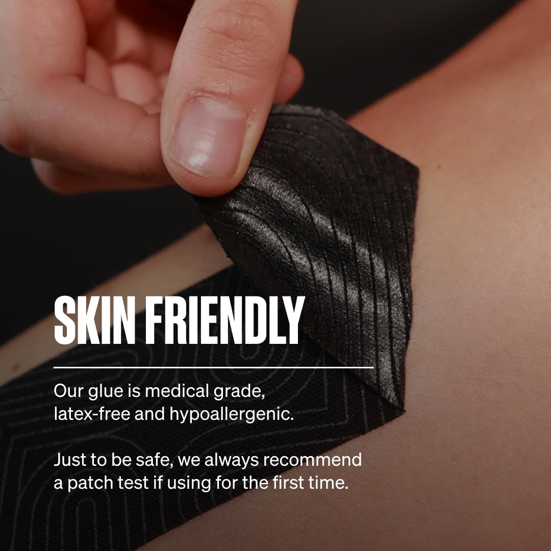 SPORTTAPE Kinesiology Tape, 5cm x 5m, Black - Waterproof, Hypoallergenic