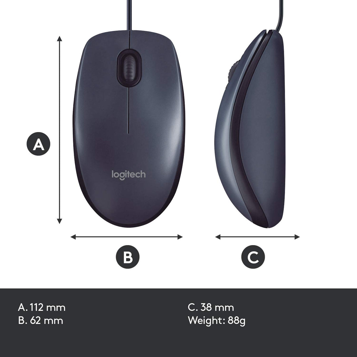 Logitech B100 Wired Mouse, USB Port, 800 DPI Optical Sensor, 3 Buttons, for Left and Right Handers, PC/Mac - Black (Optical Business Mouse | Pack of 5)