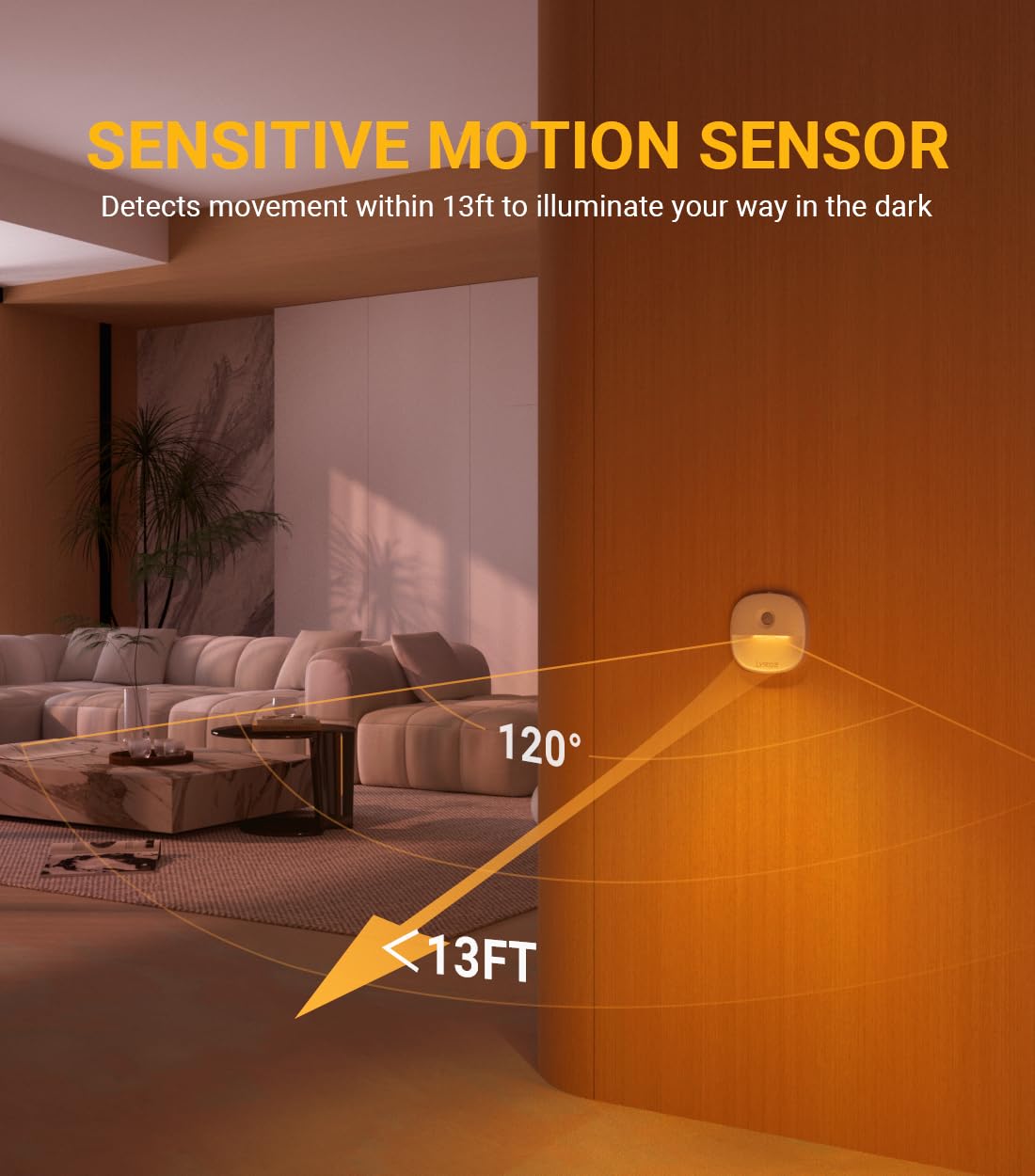 Lyridz Motion Sensor Night Lights (3 Pack), USB Rechargeable Night Light, Motion Sensor Lights Indoor ON/Off/AUTO Modes with Removable Magnetic Stick on Cupboard, Stair, Hallway, Bedroom (Warm White)