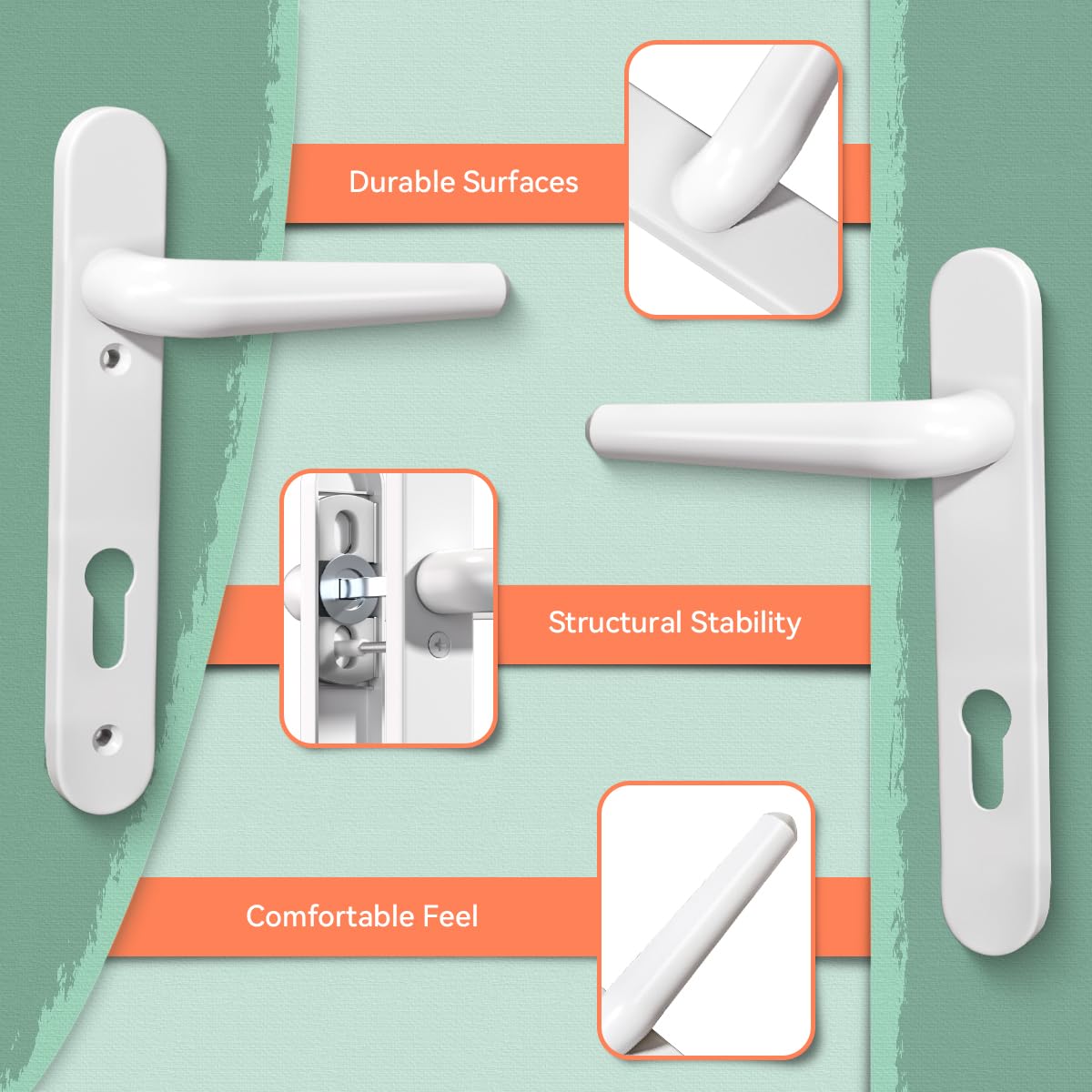 Bwintech 1 Set Black UPVC Door Handle Set, 92mm Backset,122mm Screw Hole Distance, 210mm Plate Length Front Door Handles for UPVC Door