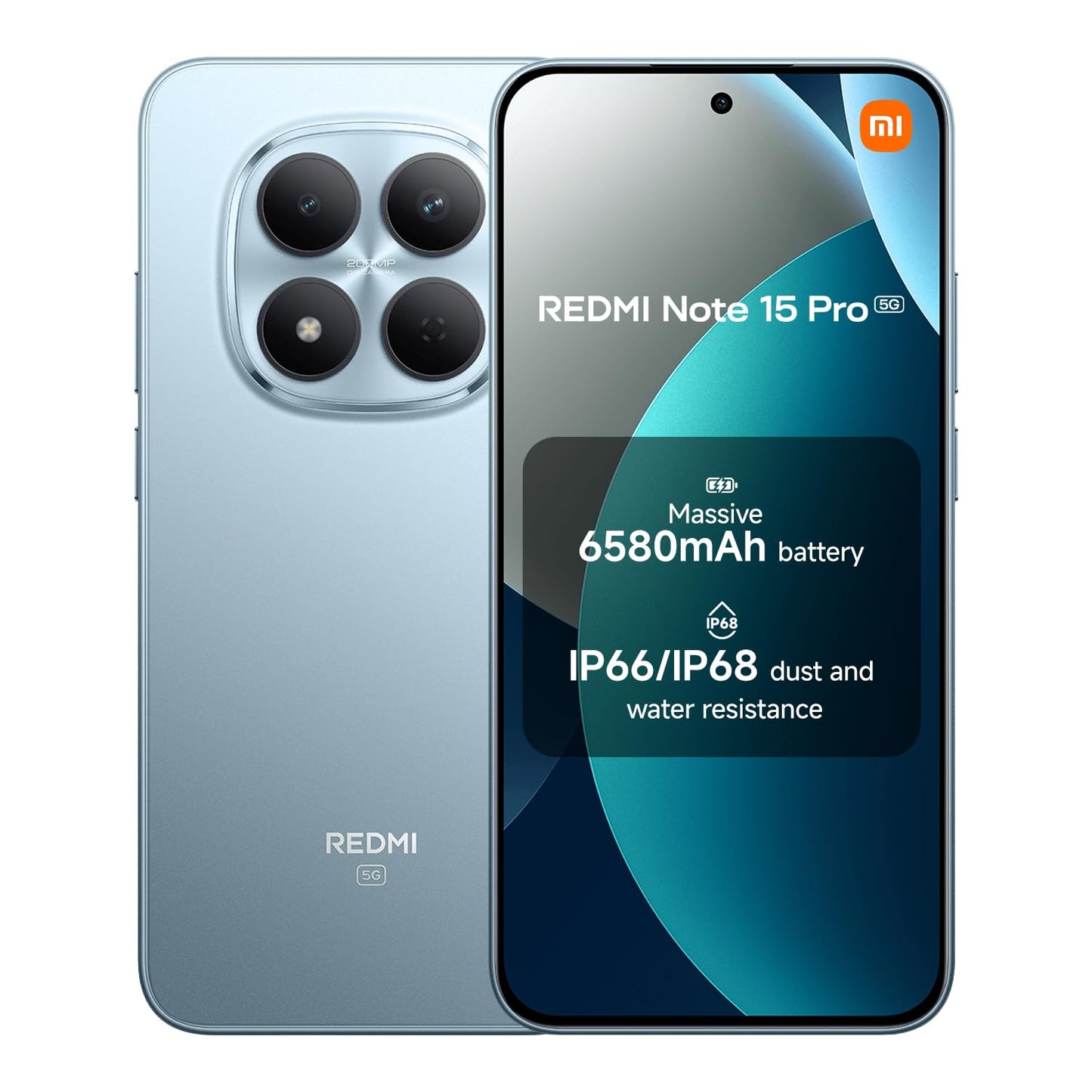XIAOMI Redmi Note 15 5G, Smartphone 8+256 GB, Ultra-slim Design, IP65 Water Resistance, 108MP Super-clear Camera, 6.77" FHD+ Display, Glacier Blue, Warranty 2 years, Charger Not Included | 120Hz, 25098RA98G