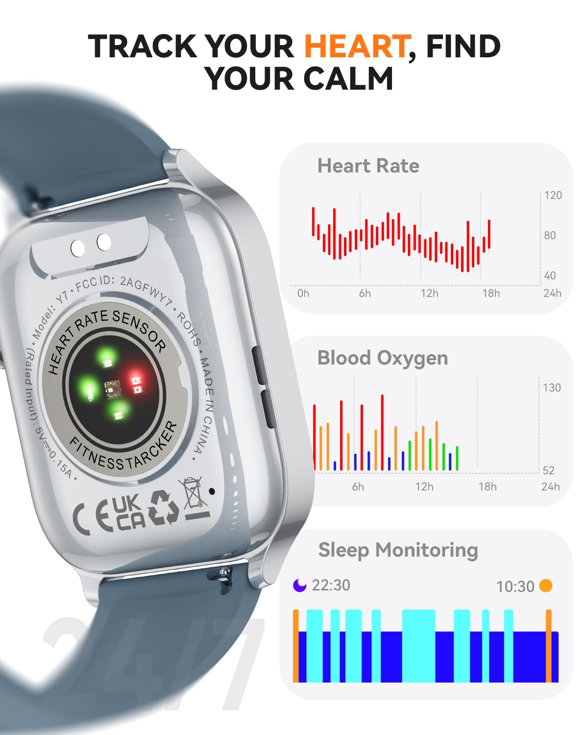 Smart Watch for Men Women- Answer/Make Call, 2024 IP68 Waterproof Fitness Tracker Watch with Sleep Step Counter Activity Smartwatch for Samsung Android iPhone iOS (Black-Blue, 1.83)