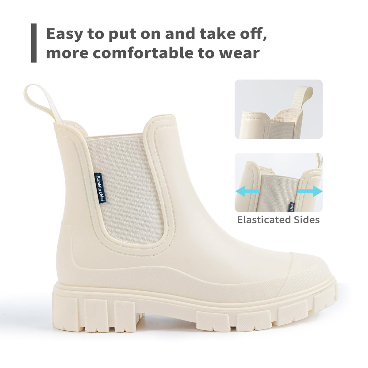 DRECAGE Wellies Boots Women Waterproof Short Chelsea Fashion Ladies Comfortable Rain Boots Outdoors Garden Walking