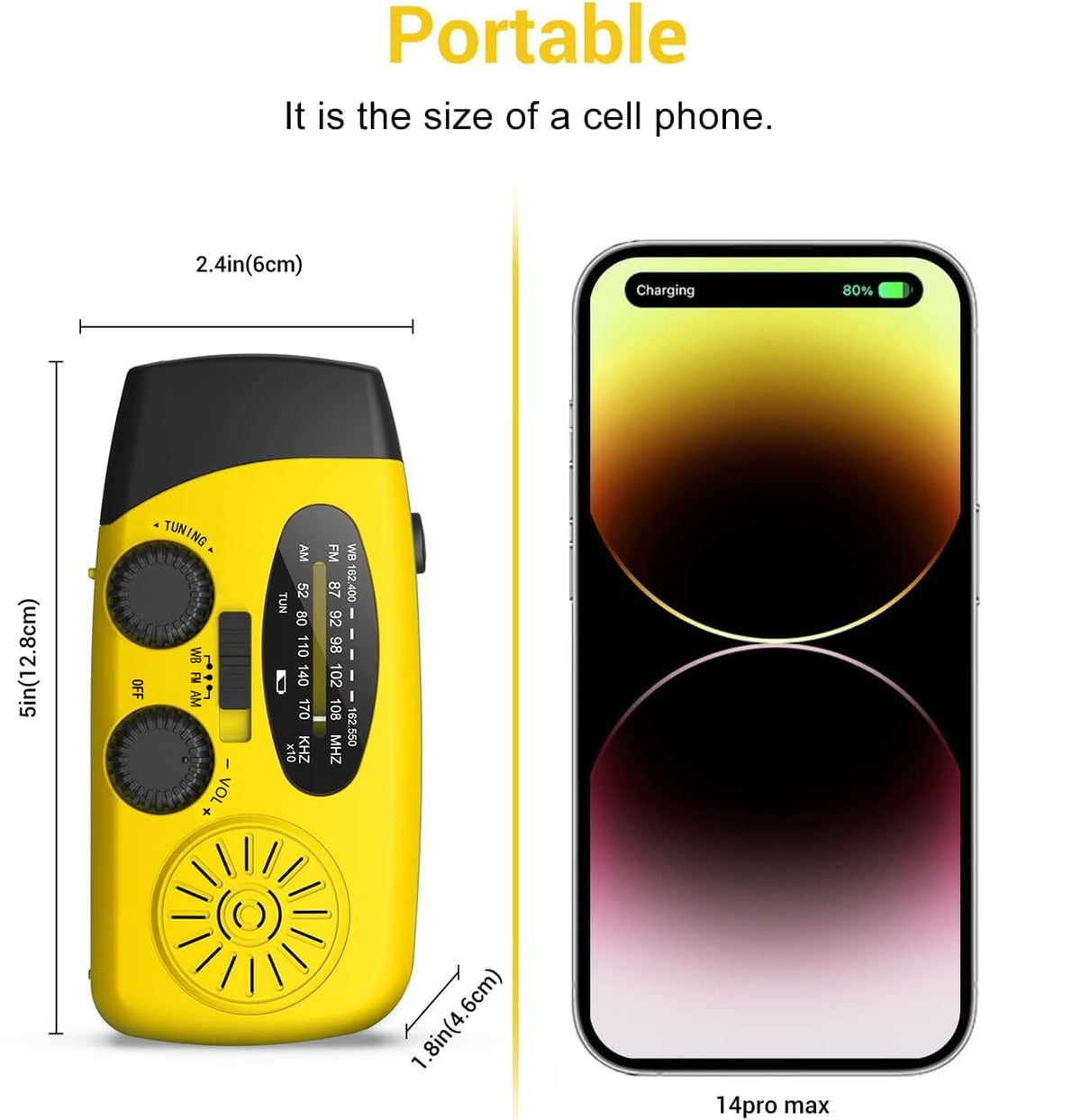 SOLARBABY Wind Up Solar Radio, Emergency Hand Crank Self Powered AM/FM Survival Solar Weather Radio with LED Flashlight,SOS Alarm,2000mAh Emergency Power Bank for Smart Phone (M-Orange)