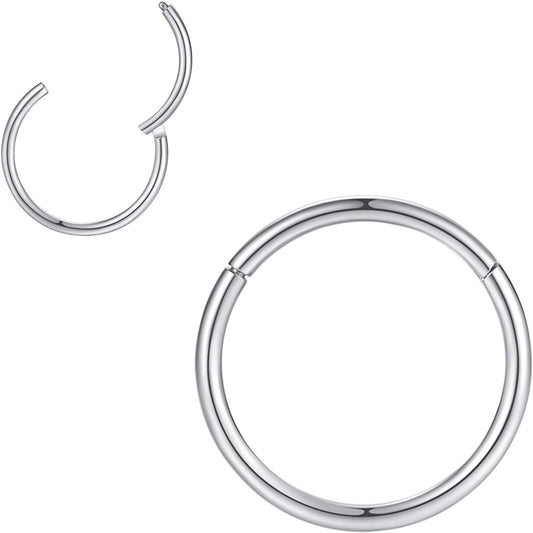 316L Surgical Steel Hinged Nose Rings Hoop Suptum Ring Body Piercing Lip Rings Helix Cartilage Rook Earrings 20G 18G 16G 14G 12G 10G 8G, Diameter 5mm to 16mm, Gold-Rose Gold-Silver-Black