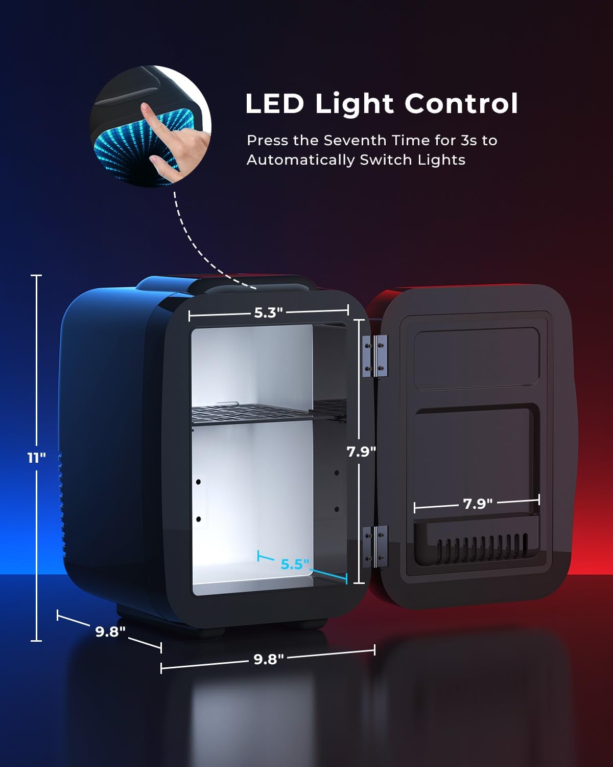 BEICHEN Mini Fridge for 4 L / 6 Cans, Quiet Small Fridge With 7 RGB