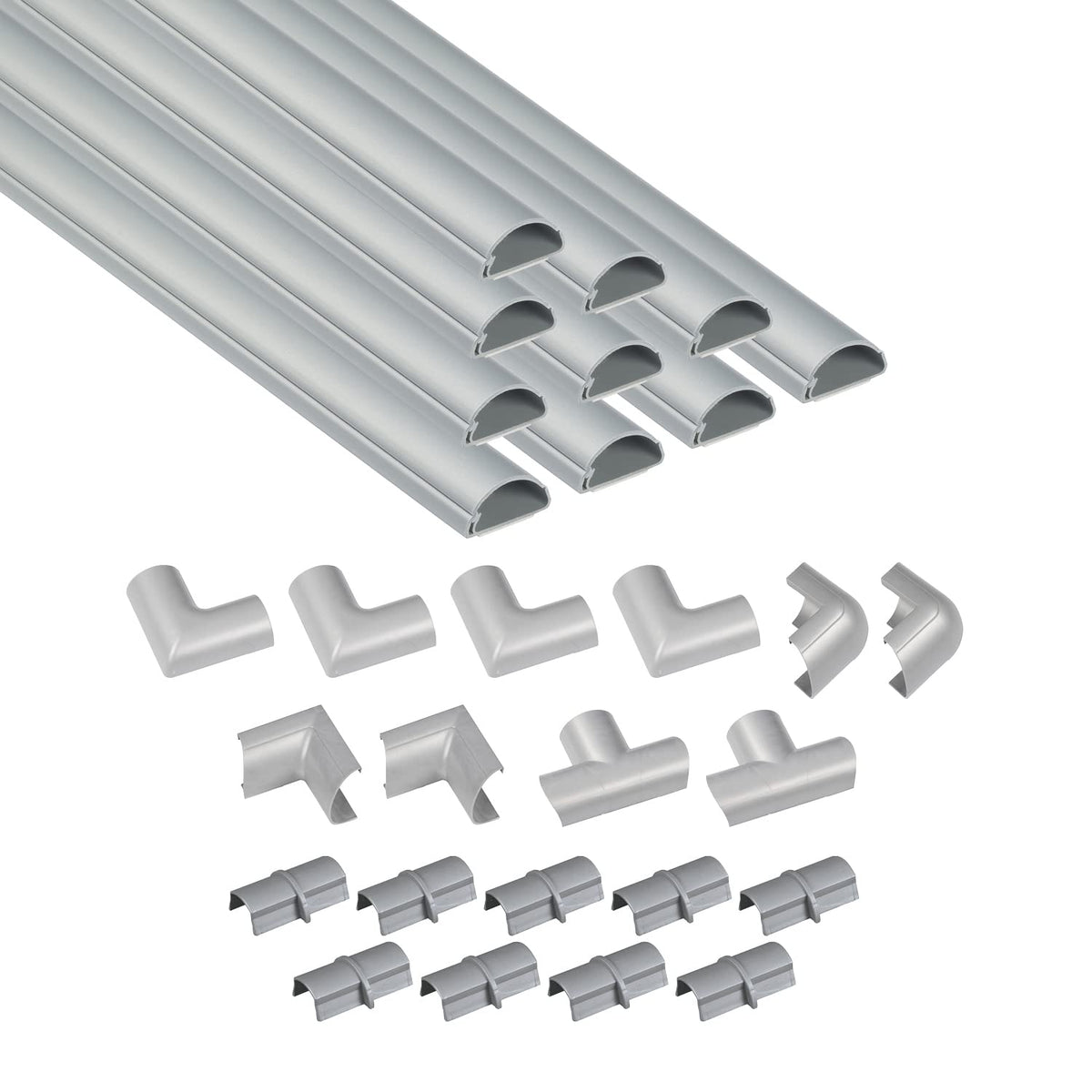D-Line 30x15mm Cable Trunking 4m Multipack, Half Round Profile, Self-Adhesive Wire Cover, Paintable Cable Management - 10x 30mm (W) x 15mm (H) x 40cm Lengths and Accessories - White