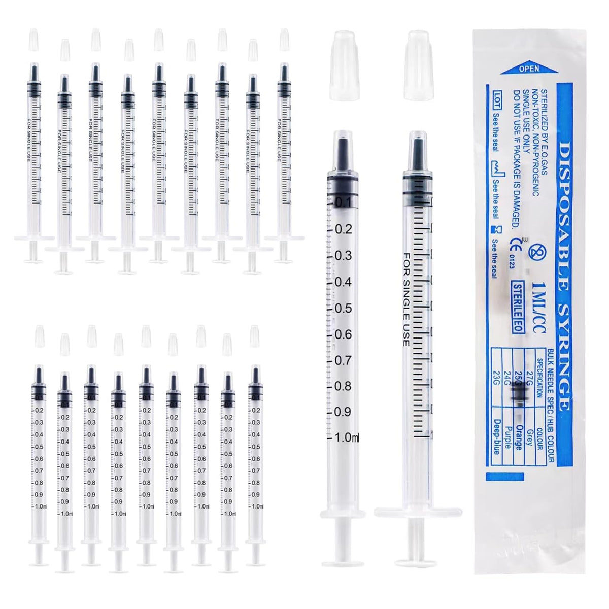 60Pcs 1ml Colostrum Syringe Plastic Syringes With Caps No Needle