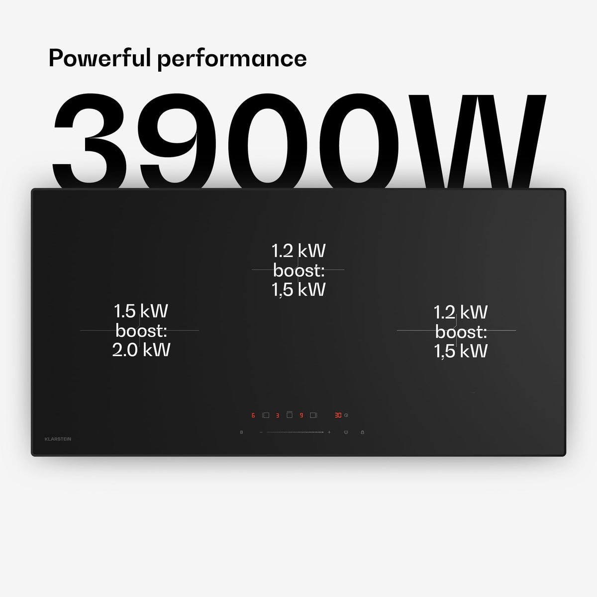 Klarstein Velaire Induction Hob 90 cm – 5 Zone Cooktop 7200W, Touch Slider, 9 Power Levels, 2 Flex Zones, Residual Heat Indicator