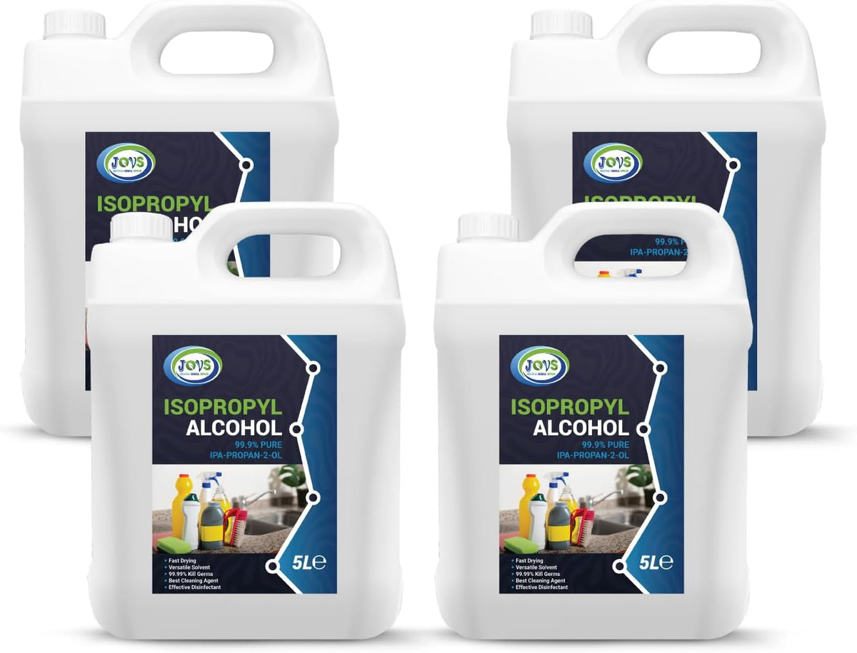 Isopropyl Alcohol 99.9% Pure | Lab Grade IPA | Isopropanol 4x 5L | Rubbing Alcohol for Cleaning and Disinfecting | Solvent for Electronics, Windows, Glass, Appliances, and More