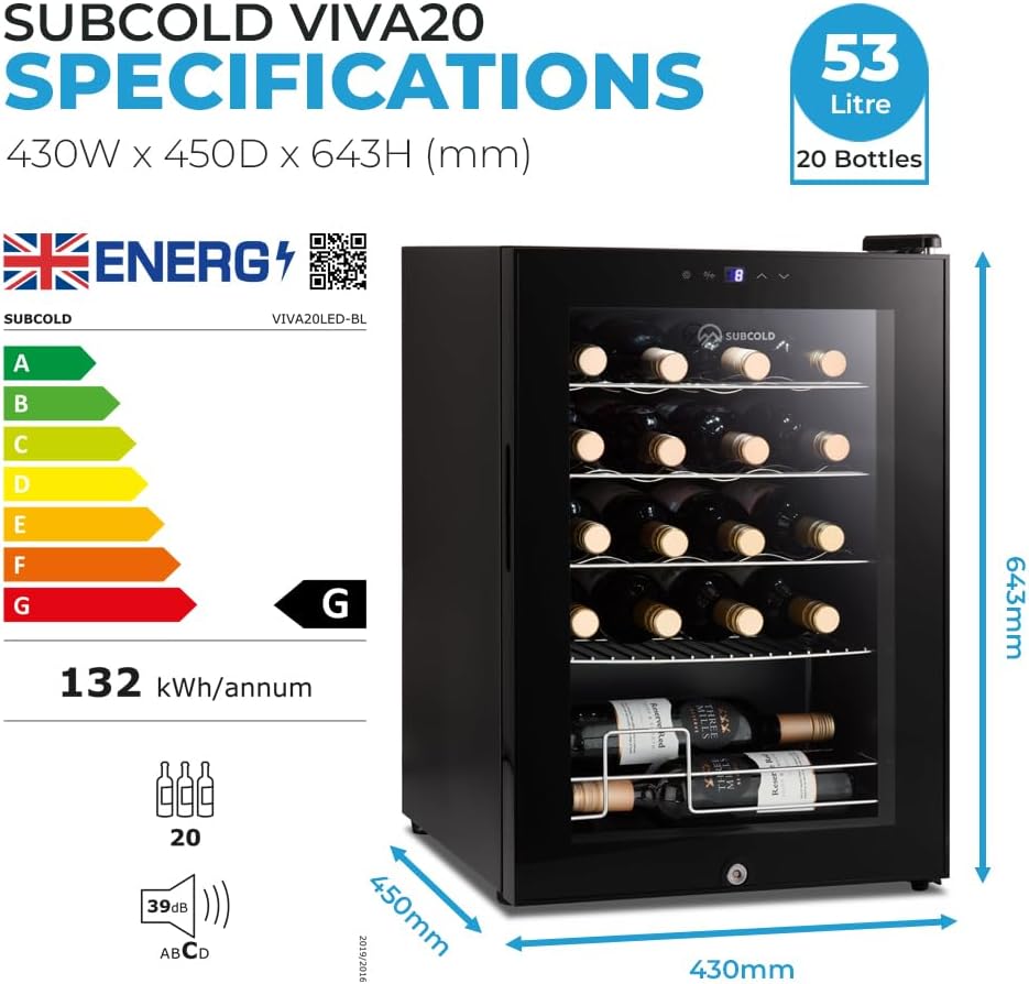 Subcold Viva20 Wine Fridge | 20 Bottles | 3-18°C | Tabletop