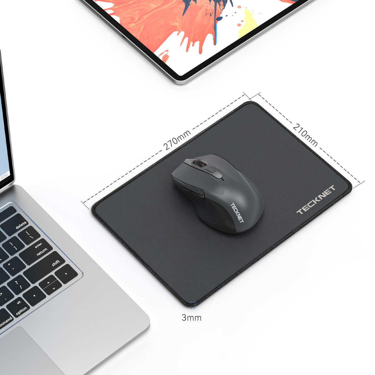 TECKNET Mouse Mat, 270 x 210 x 3 mm Gaming Mouse Pad - Grey