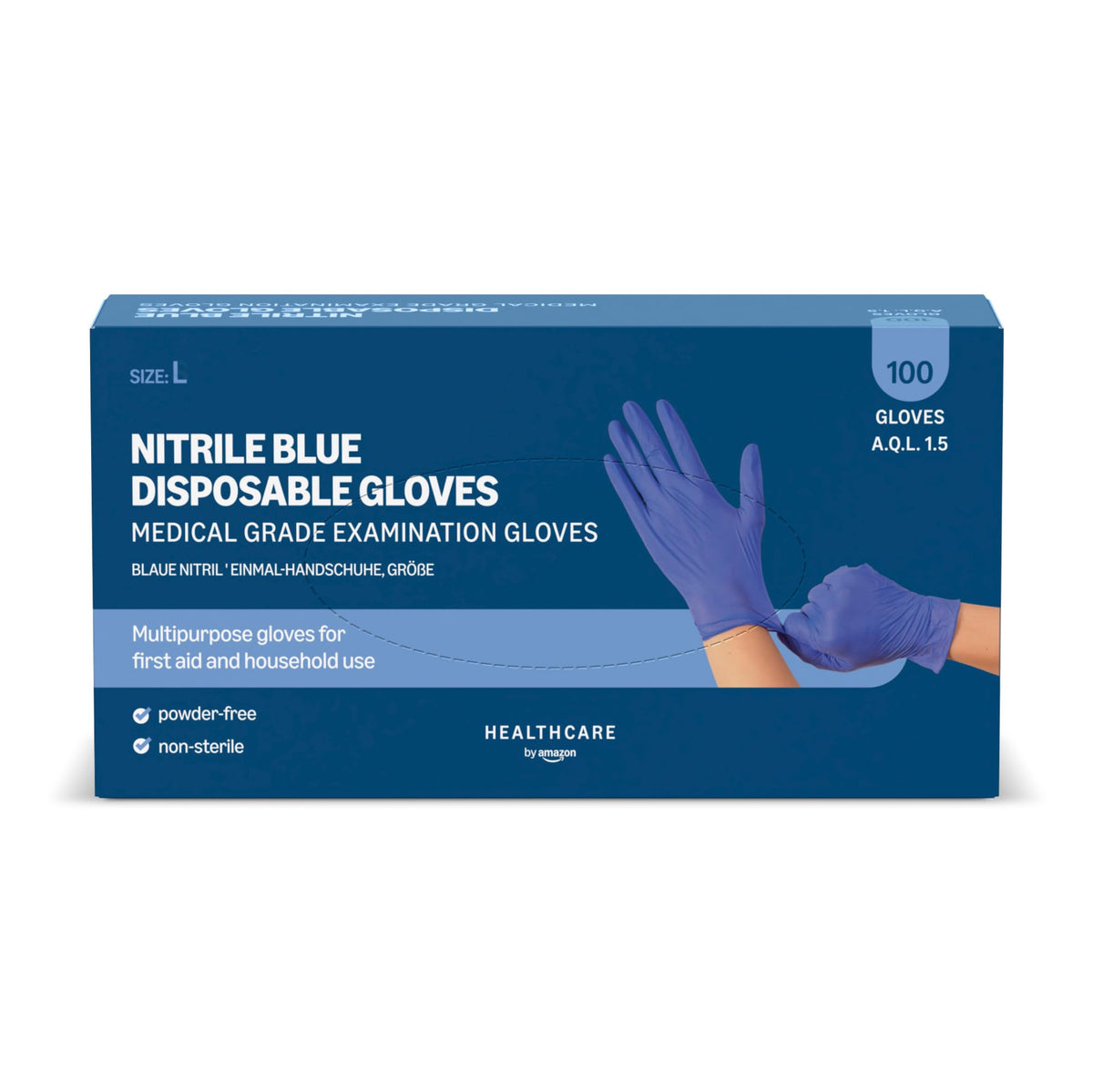 by Amazon Blue Disposable Nitrile Gloves, Powder-free, Latex-free, Size M, Pack of 100