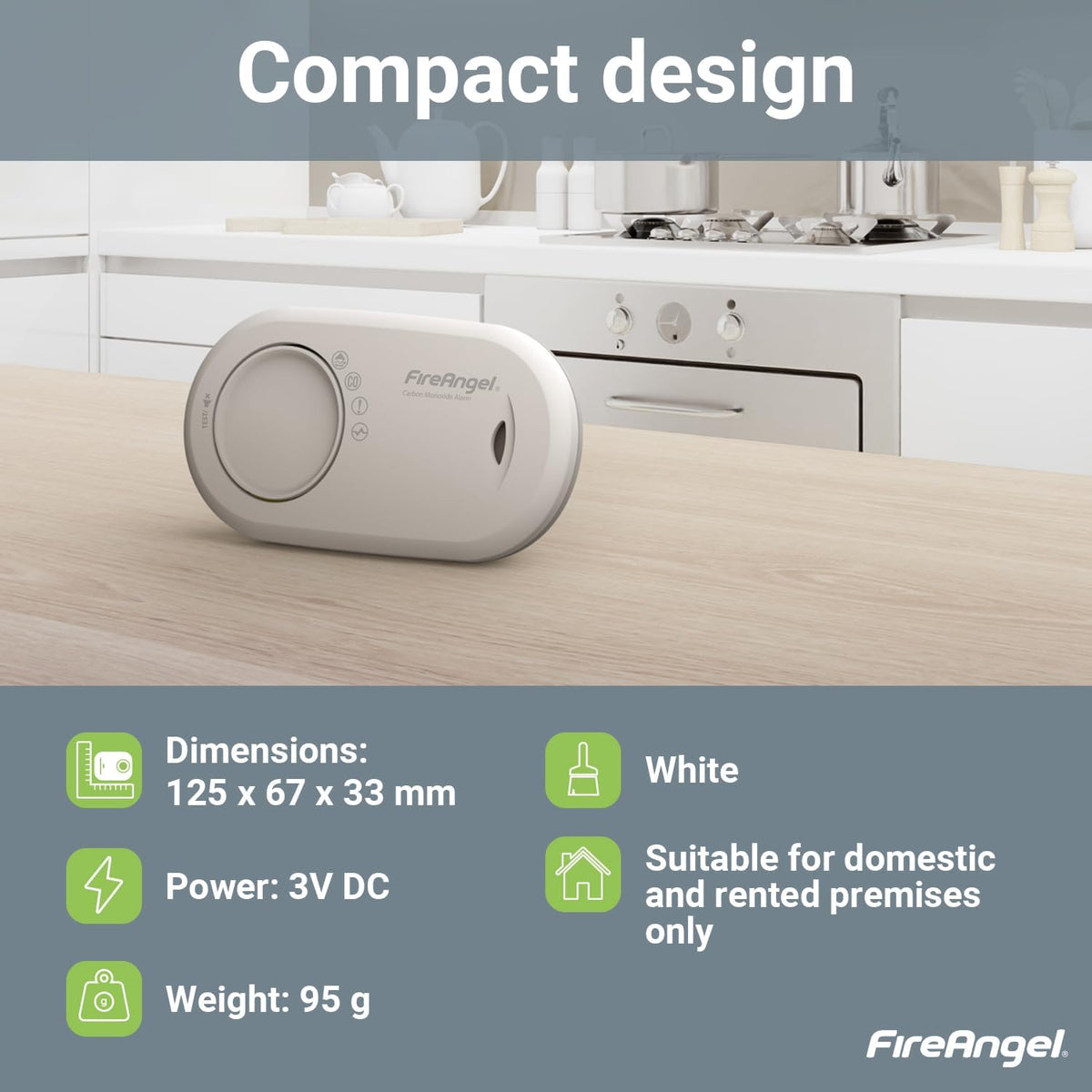 FireAngel FA3820 Portable Carbon Monoxide Detector/Alarm, 10 Year Battery